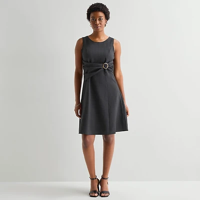 Perceptions Womens Round Neck Sleeveless Fit + Flare Dress