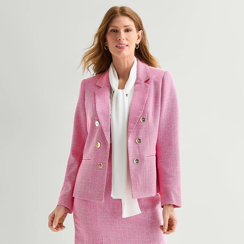 Black Label by Evan-Picone Tweed Womens Classic Fit Double Breasted Suit Jacket