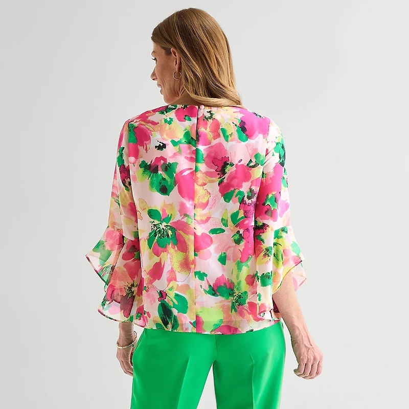 Black Label by Evan-Picone Womens Round Neck 3/4 Sleeve Blouse