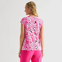 Black Label by Evan-Picone Womens Keyhole Neck Short Sleeve Blouse