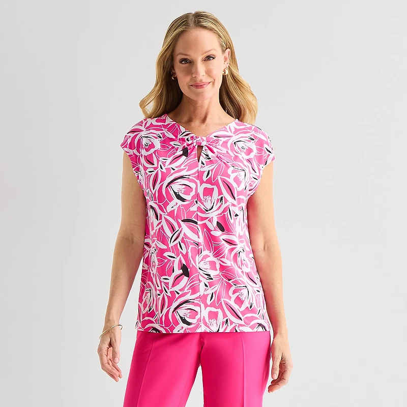 Black Label by Evan-Picone Womens Keyhole Neck Short Sleeve Blouse