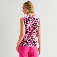 Black Label by Evan-Picone Womens Round Neck Sleeveless Blouse