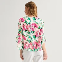 Black Label by Evan-Picone Womens Round Neck 3/4 Sleeve Blouse
