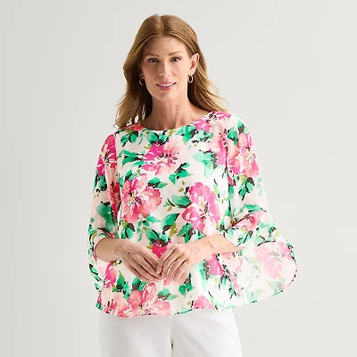 Black Label by Evan-Picone Womens Round Neck 3/4 Sleeve Blouse