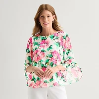 Black Label by Evan-Picone Womens Round Neck 3/4 Sleeve Blouse