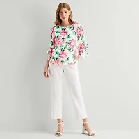 Black Label by Evan-Picone Womens Round Neck 3/4 Sleeve Blouse