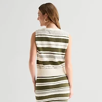 Liz Claiborne Womens Crew Neck Sleeveless Striped Pullover Sweater
