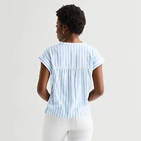St. John's Bay Womens Round Neck Short Sleeve Blouse
