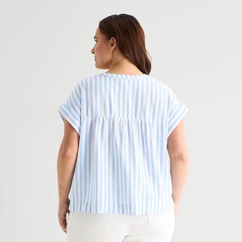 St. John's Bay Womens Plus Round Neck Short Sleeve Blouse