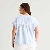 St. John's Bay Womens Plus Round Neck Short Sleeve Blouse