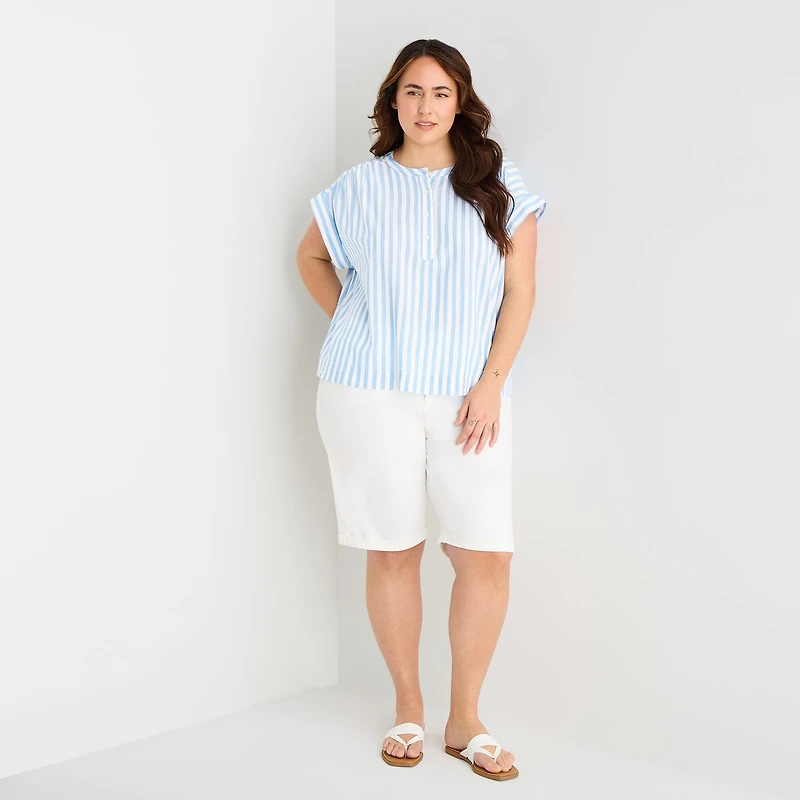 St. John's Bay Womens Plus Round Neck Short Sleeve Blouse