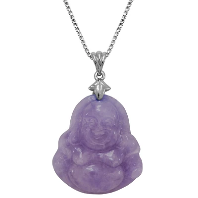 Buddha Womens Genuine Purple Jade Sterling Silver 18 Inch Pendant Necklace