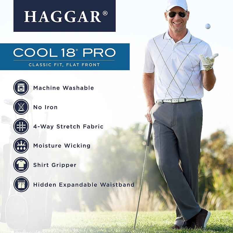Haggar Cool 18 Pro Mens Classic Fit Flat Front Pant