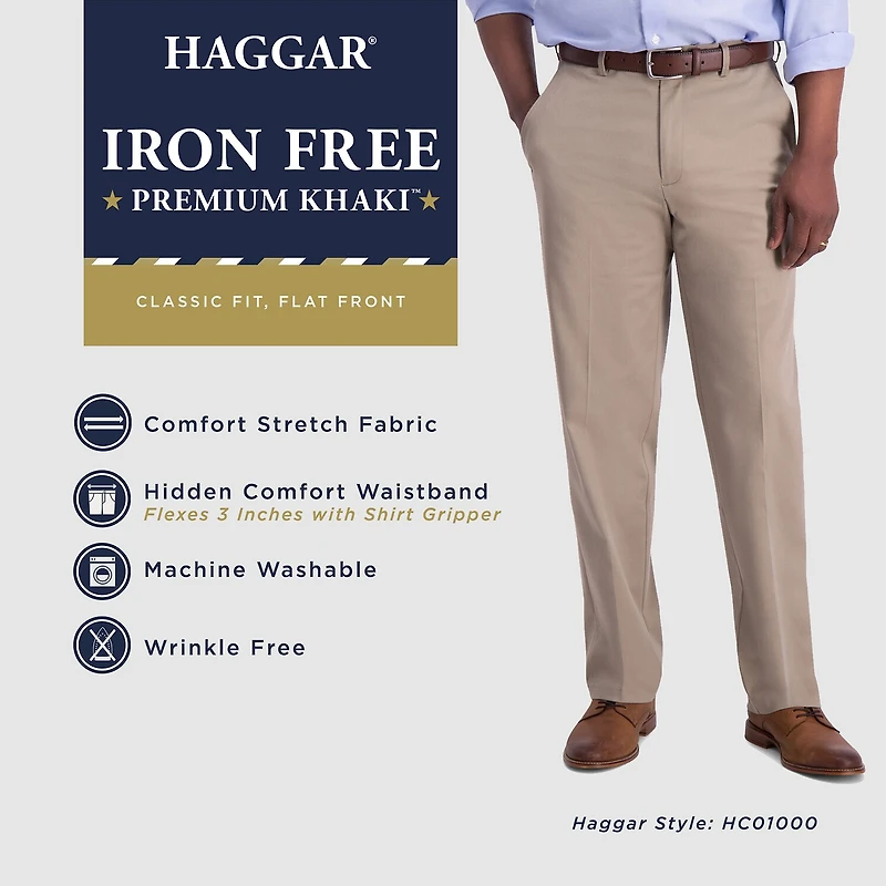 Haggar Iron Free Premium Khaki Mens Classic Fit Flat Front Pant