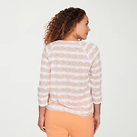 Hearts Of Palm Embellished Drawstring Womens Crew Neck 3/4 Sleeve Peasant Top