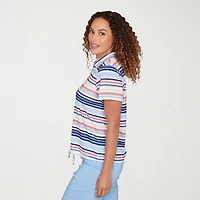 Hearts Of Palm Open Collar Drawstring Womens Short Sleeve Polo Shirt