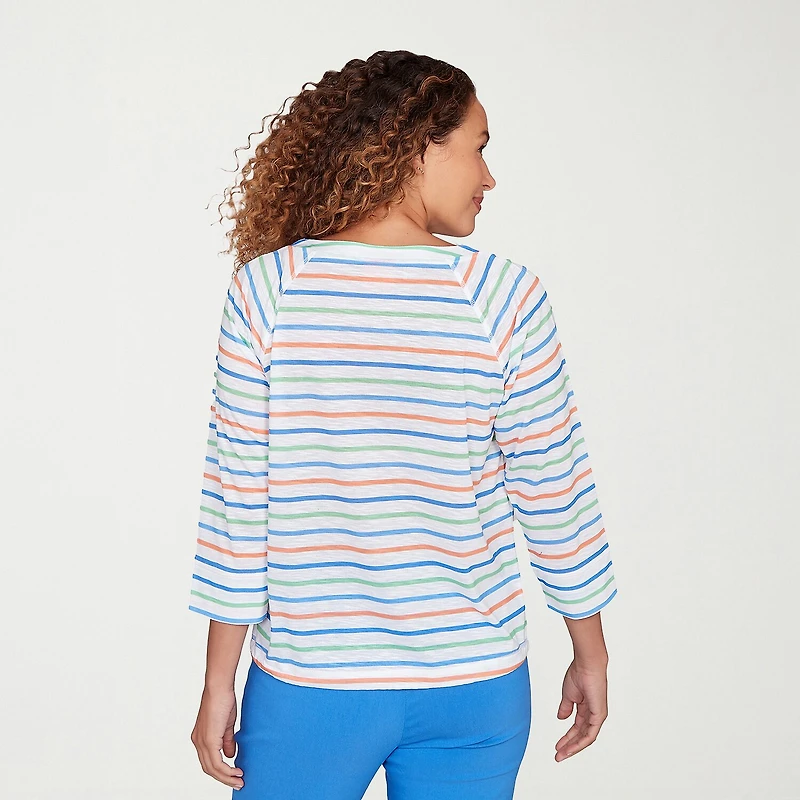 Hearts Of Palm Drawstring Womens 3/4 Sleeve Regular Fit Henley Shirt