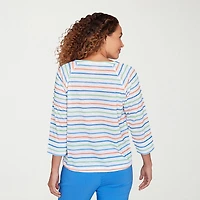 Hearts Of Palm Drawstring Womens 3/4 Sleeve Regular Fit Henley Shirt