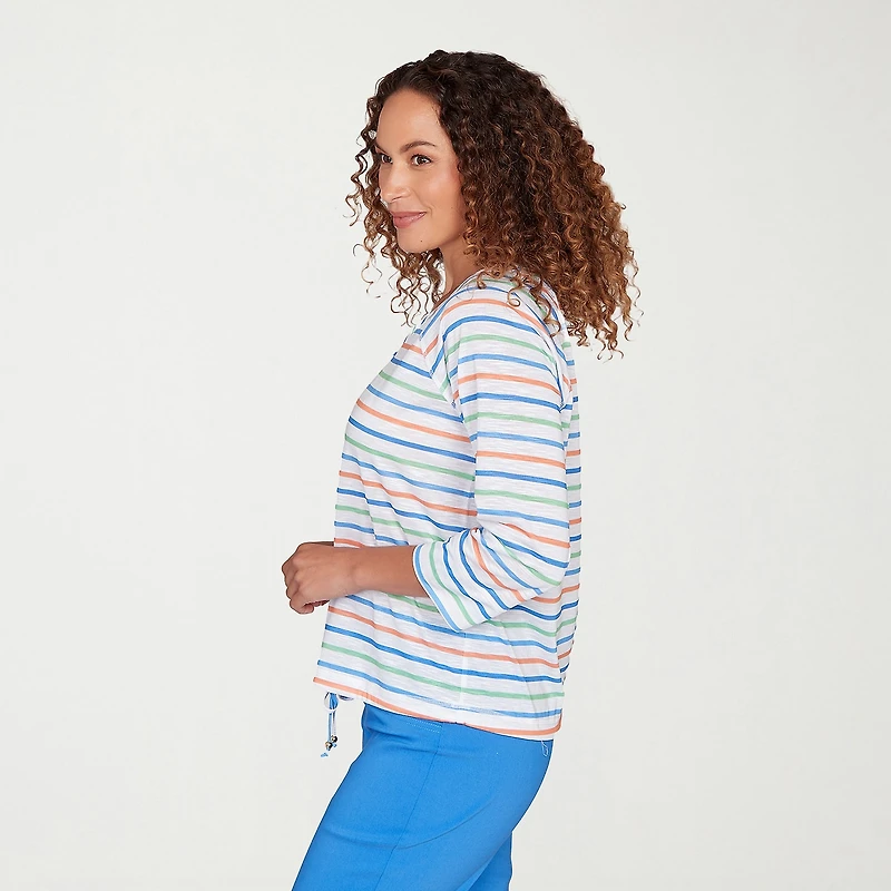 Hearts Of Palm Drawstring Womens 3/4 Sleeve Regular Fit Henley Shirt