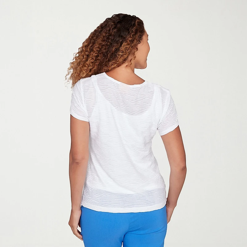 Hearts Of Palm Embellished Textured Womens V Neck Short Sleeve Blouse