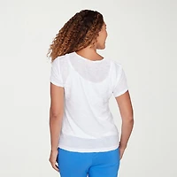 Hearts Of Palm Embellished Textured Womens V Neck Short Sleeve Blouse