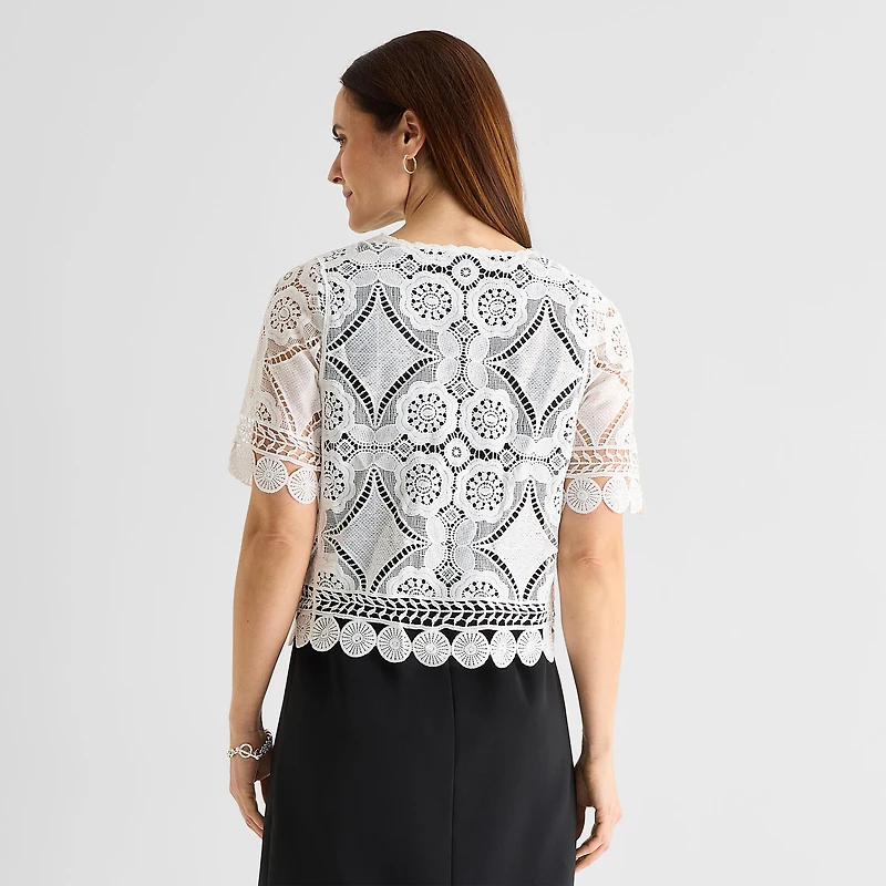 Rabbit Design Womens Round Neck Short Sleeve Geometric Shrug