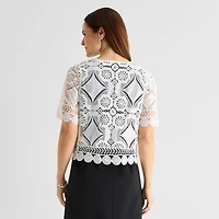Rabbit Design Womens Round Neck Short Sleeve Geometric Shrug