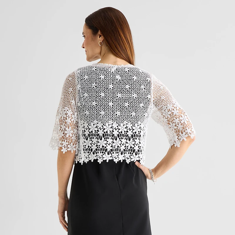 Rabbit Design Womens V Neck Elbow Sleeve Floral Shrug