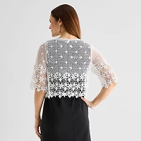Rabbit Design Womens V Neck Elbow Sleeve Floral Shrug