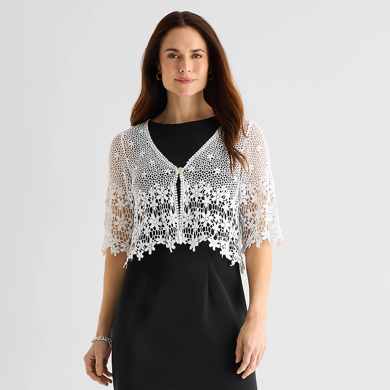 Rabbit Design Womens V Neck Elbow Sleeve Floral Shrug
