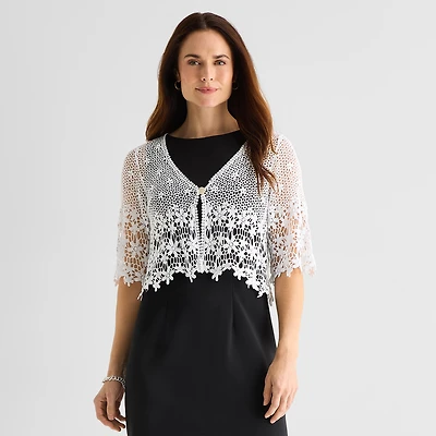 Rabbit Design Womens V Neck Elbow Sleeve Floral Shrug