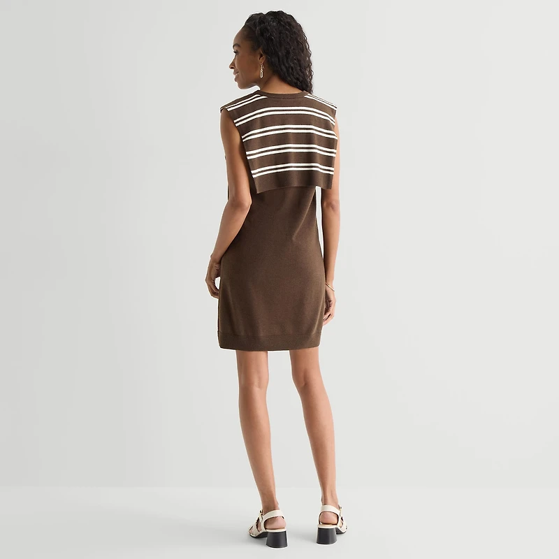 MSK Womens Sleeveless Striped Sweater Dress