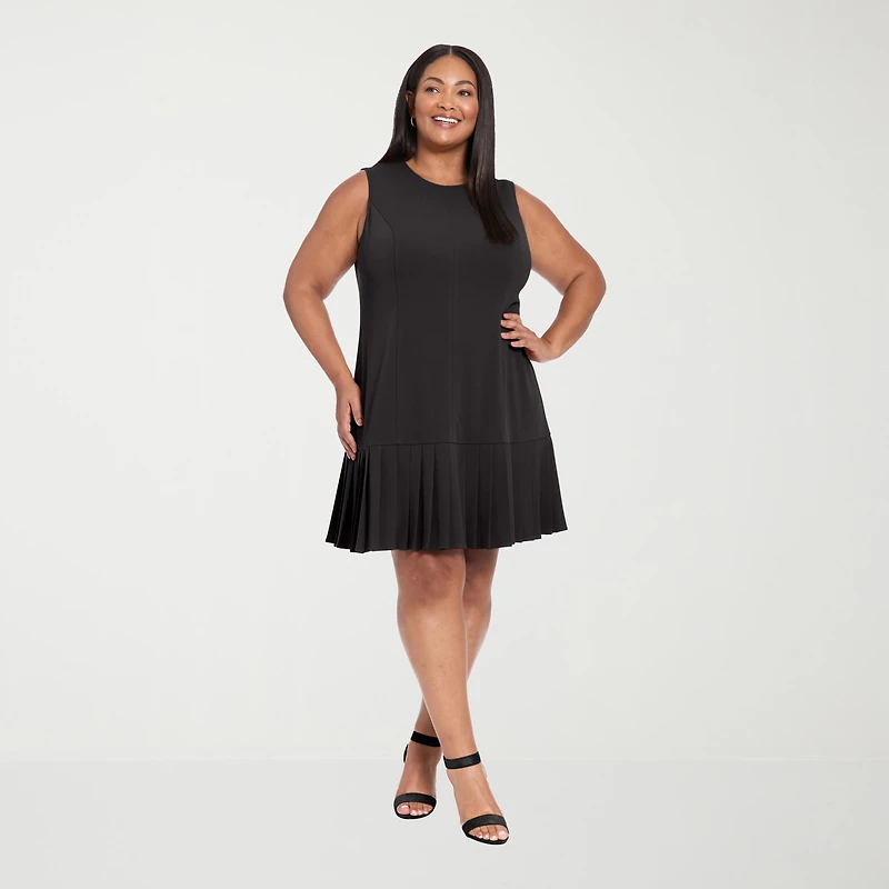 London Times Womens Plus Round Neck Sleeveless Shift Dress