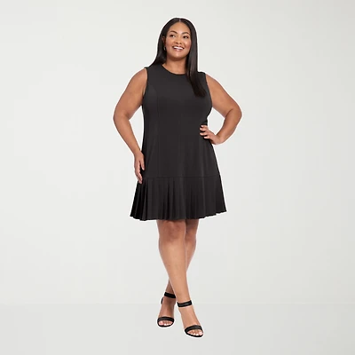 London Times Womens Plus Round Neck Sleeveless Shift Dress