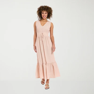 London Times Womens Petite V Neck Sleeveless Maxi Dress