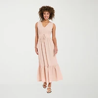 London Times Womens Petite V Neck Sleeveless Maxi Dress