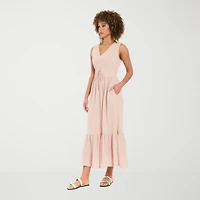 London Times Womens Petite V Neck Sleeveless Maxi Dress