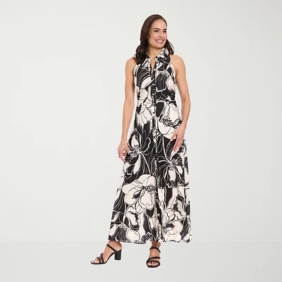 London Times Womens Petite V Neck Sleeveless Maxi Dress