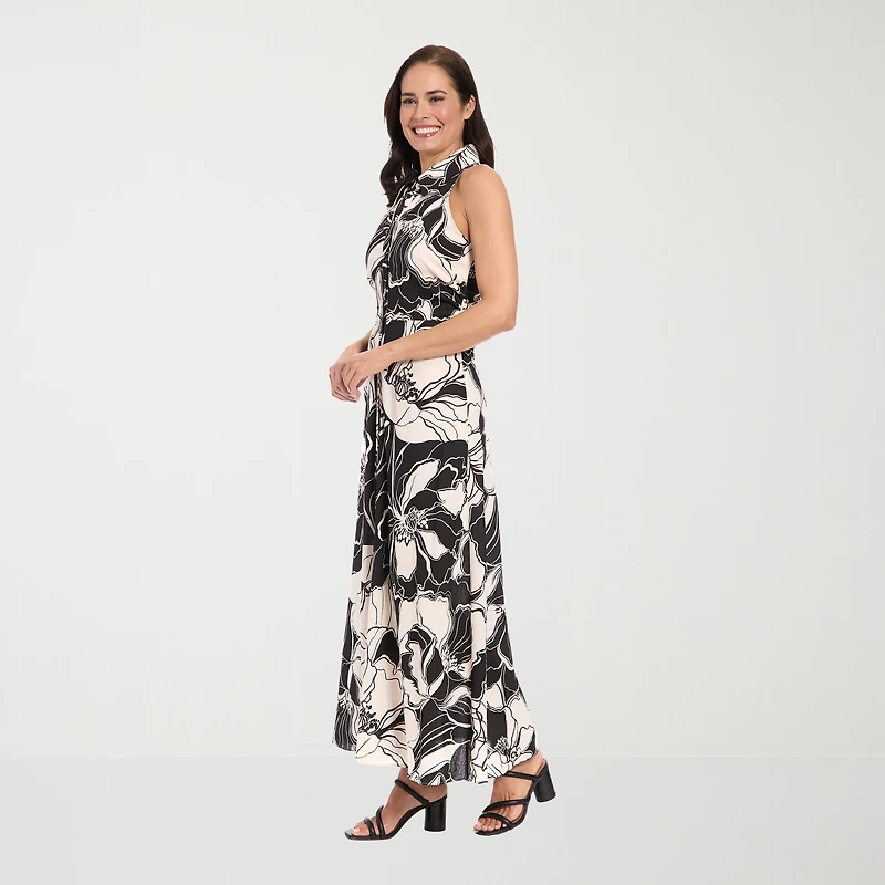 London Times Womens Petite V Neck Sleeveless Maxi Dress