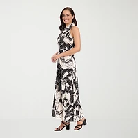 London Times Womens Petite V Neck Sleeveless Maxi Dress