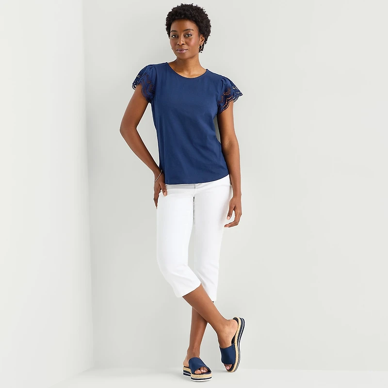 St. John's Bay Womens Tall Crew Neck Short Sleeve Blouse