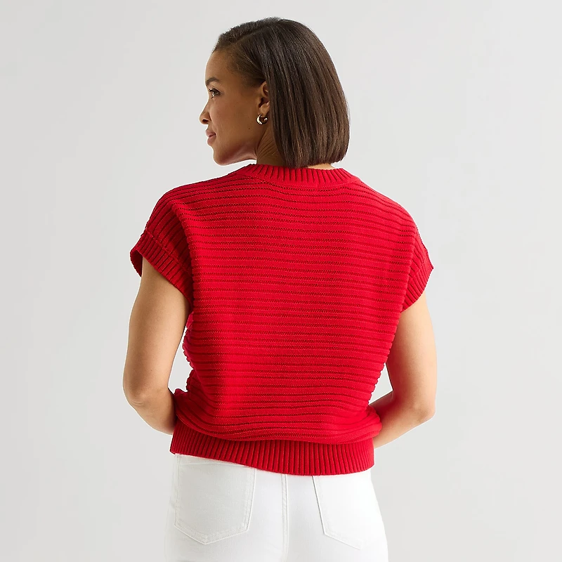 Liz Claiborne Womens Crew Neck Short Sleeve Pullover Sweater