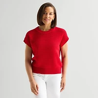 Liz Claiborne Womens Crew Neck Short Sleeve Pullover Sweater