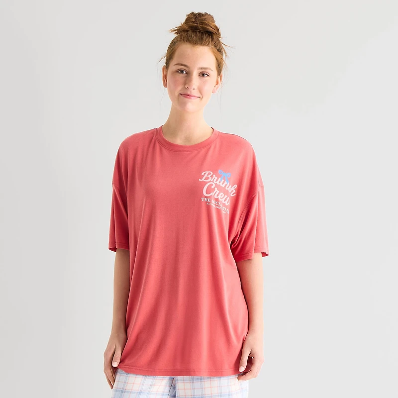 Arizona Body Womens Crew Neck Short Sleeve Juniors Pajama Top