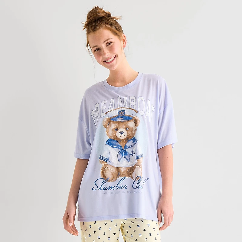 Arizona Body Womens Crew Neck Short Sleeve Juniors Pajama Top