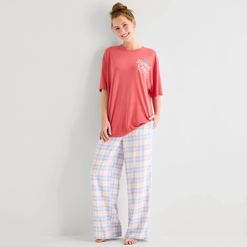 Arizona Body Womens Crew Neck Short Sleeve Juniors Pajama Top