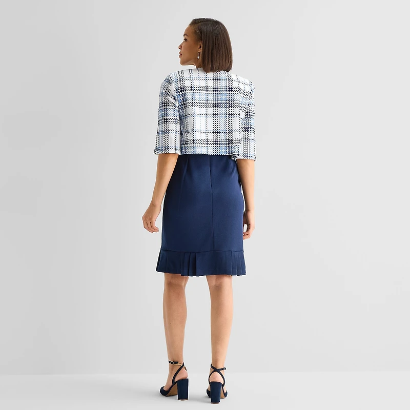 Maya Brooke Womens Embellished Plaid Jacket Dress
