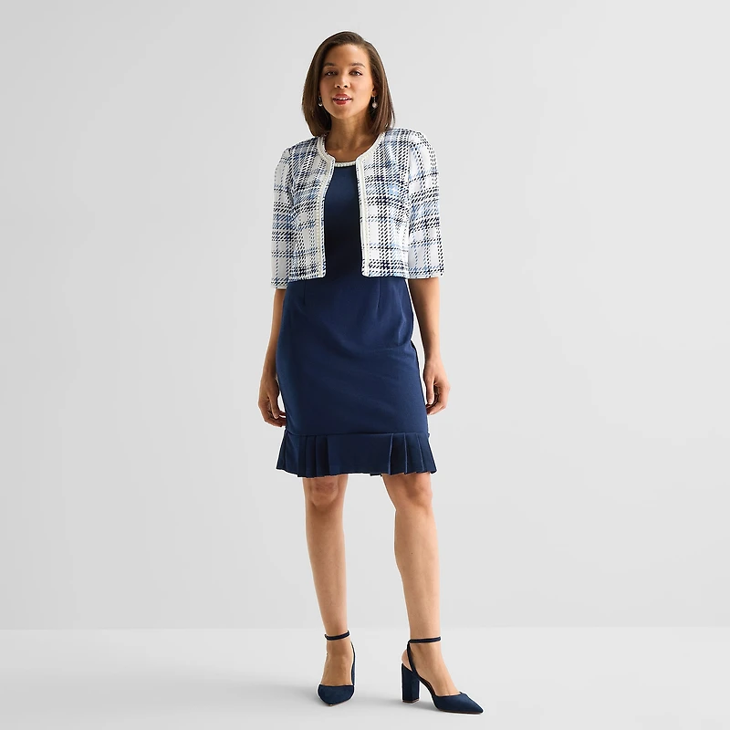 Maya Brooke Womens Embellished Plaid Jacket Dress