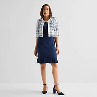 Maya Brooke Womens Embellished Plaid Jacket Dress