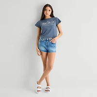 Arizona Womens Juniors Round Neck Short Sleeve Classic Fit Graphic T-Shirt
